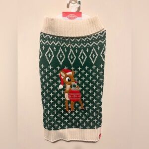 Rudolph the Red Nose Reindeer Dog Sweater Green/ Cream Large NWT